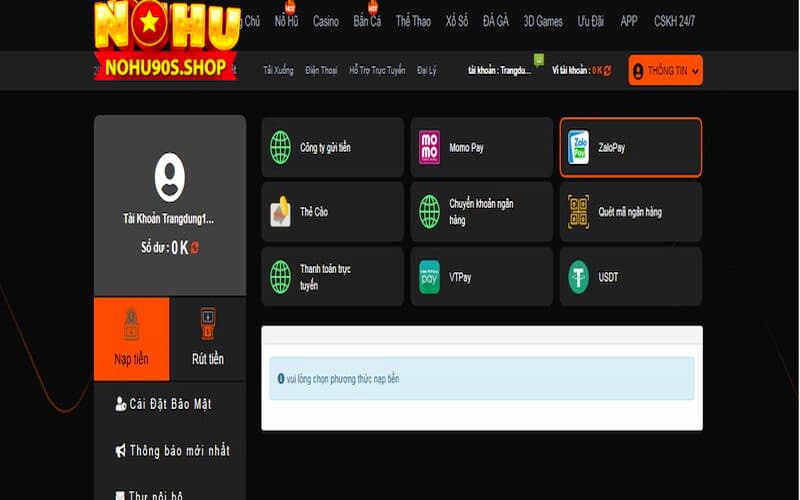 Phương thức nạp tiền nohu90 an toàn nhất